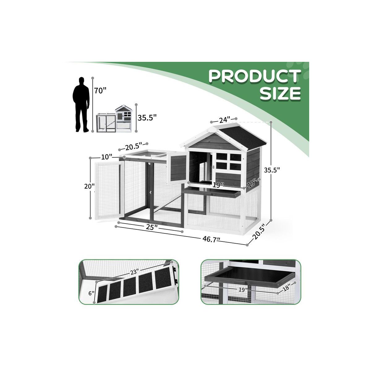 Chicken House with Leakproof Pull-Out Tray and UV-Resistant Roof Panel