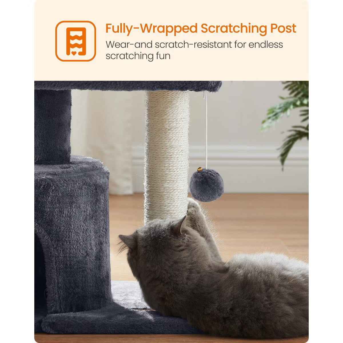Cat Tree Tower with Sisal Scratching Post, Cat Condo with Padded Perch,