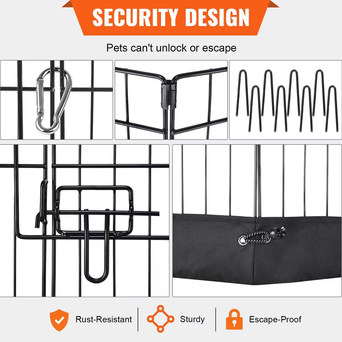 8 Panel Foldable Metal Exercise Pen, Top Cover & Bottom Pad, 24" H Indoor Outdoor Fence