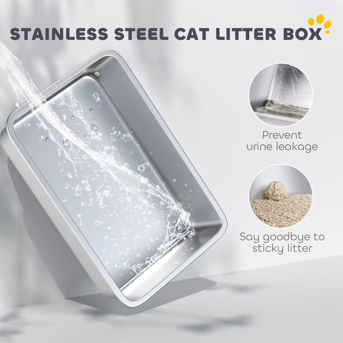 Stainless Steel Cat Litter Box, Extra Large 2 in 1 Kitty Litter Box with Removable Lid, Scoop,