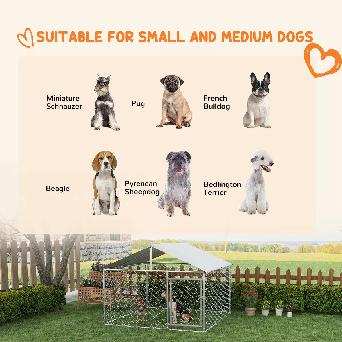 Outdoor Dog Kennel, Heavy Duty Dog Run with Waterproof Cover