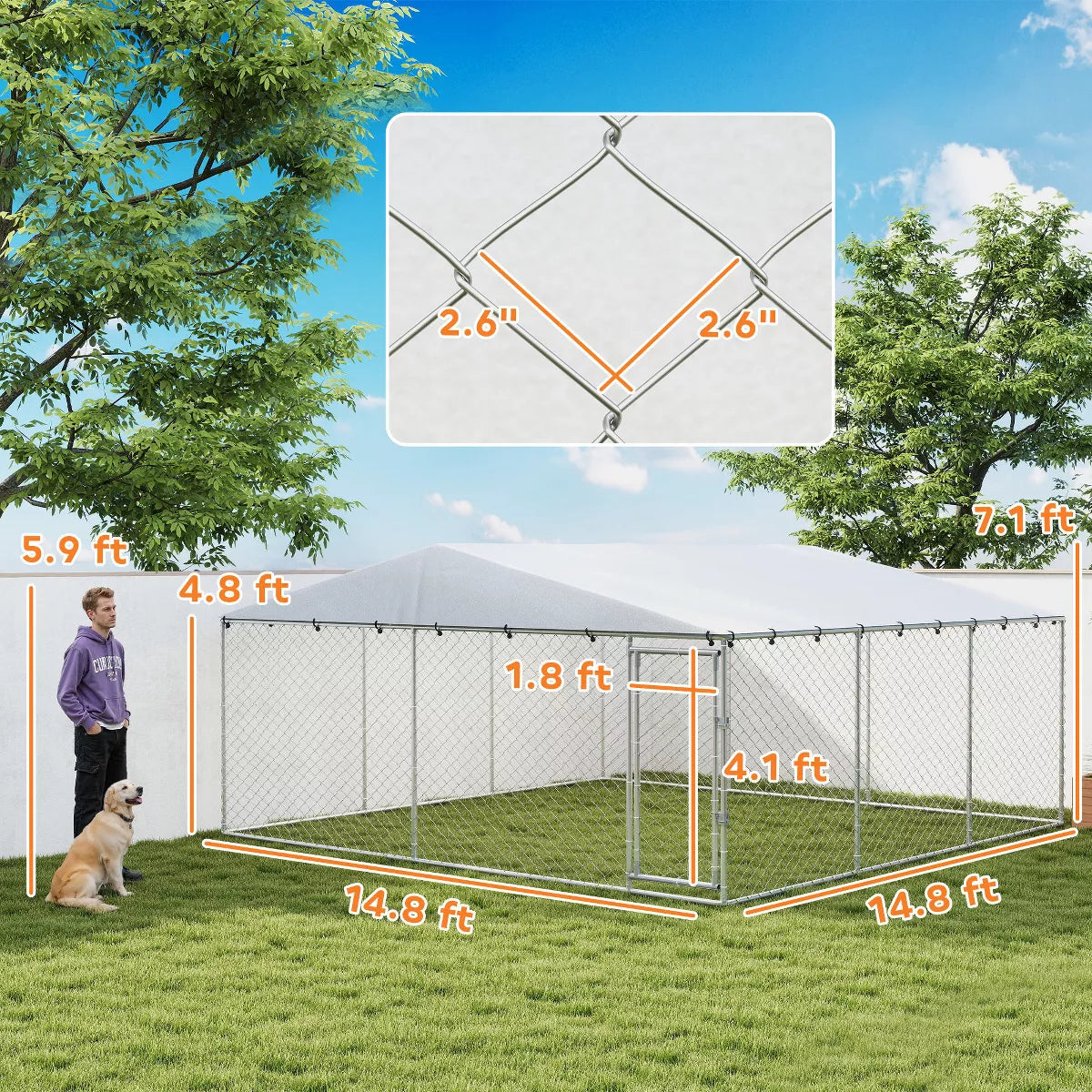 Outdoor Dog Kennel, Heavy Duty Dog Run with Waterproof Cover