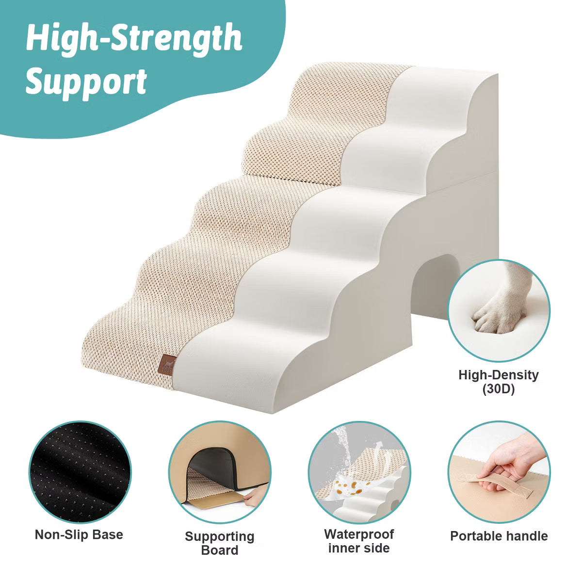 Wide Dog Stairs with Tunnel / 5-Step Foam Pet Ramp