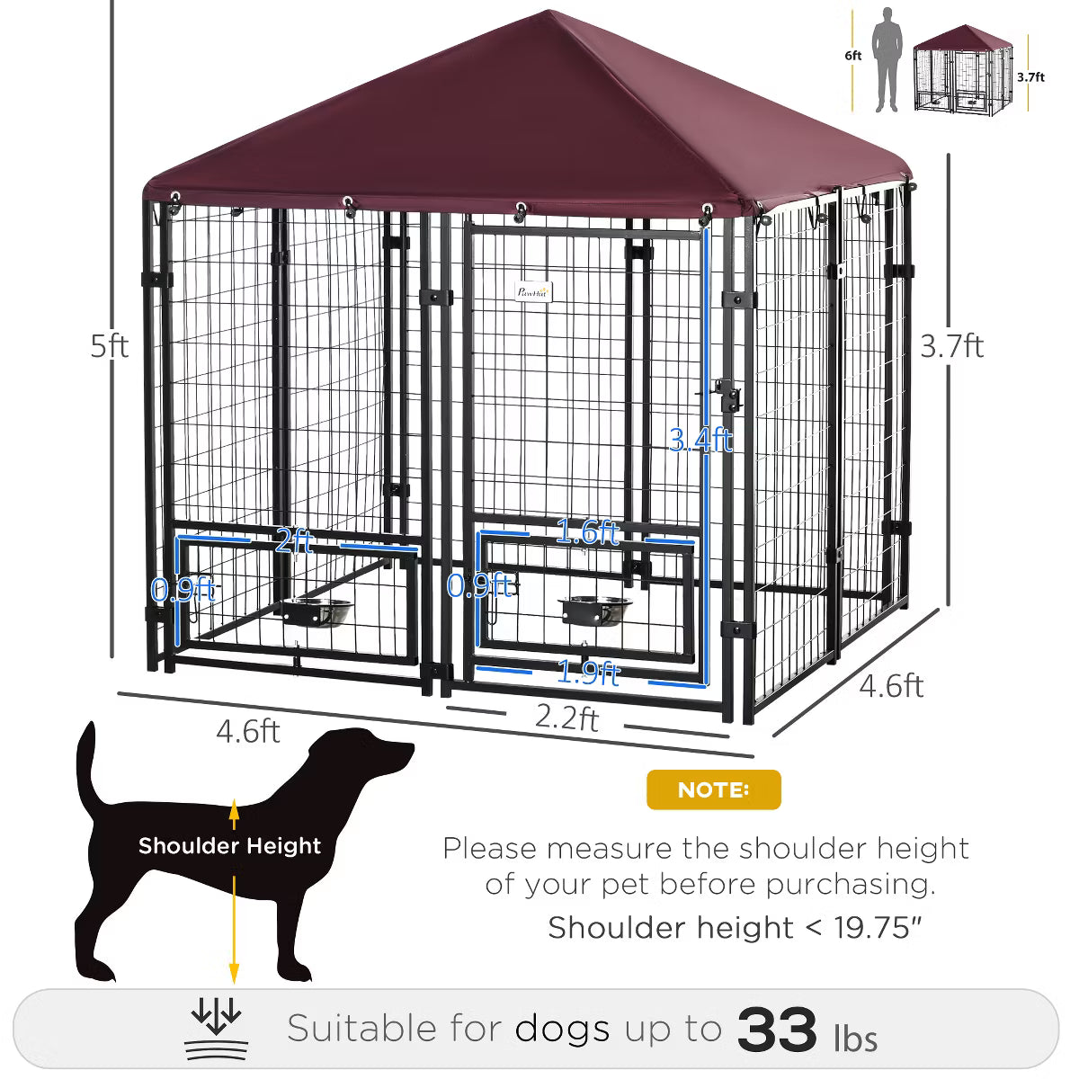 Outdoor Dog Kennel with Rotating Bowl Holders