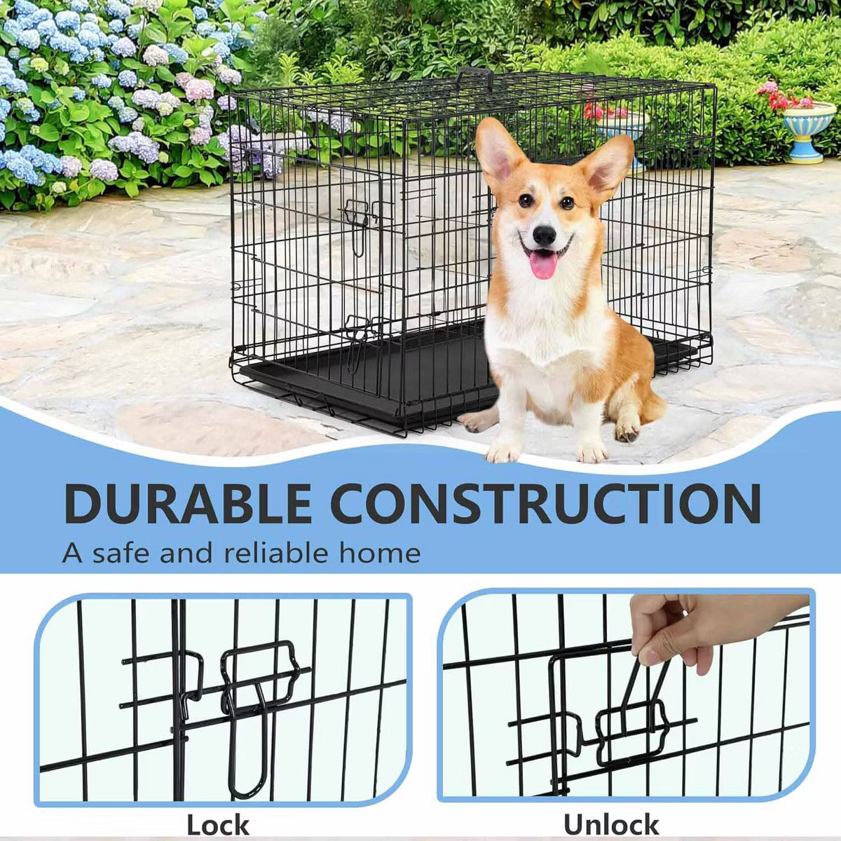 Extra Large Dog Crate Dog Kennel Cage with Double Door