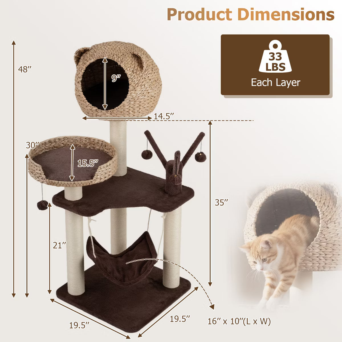 48'' Tall Cat Tree Tower Multi-Level Play Activity Center withCondo Hammock Cushion