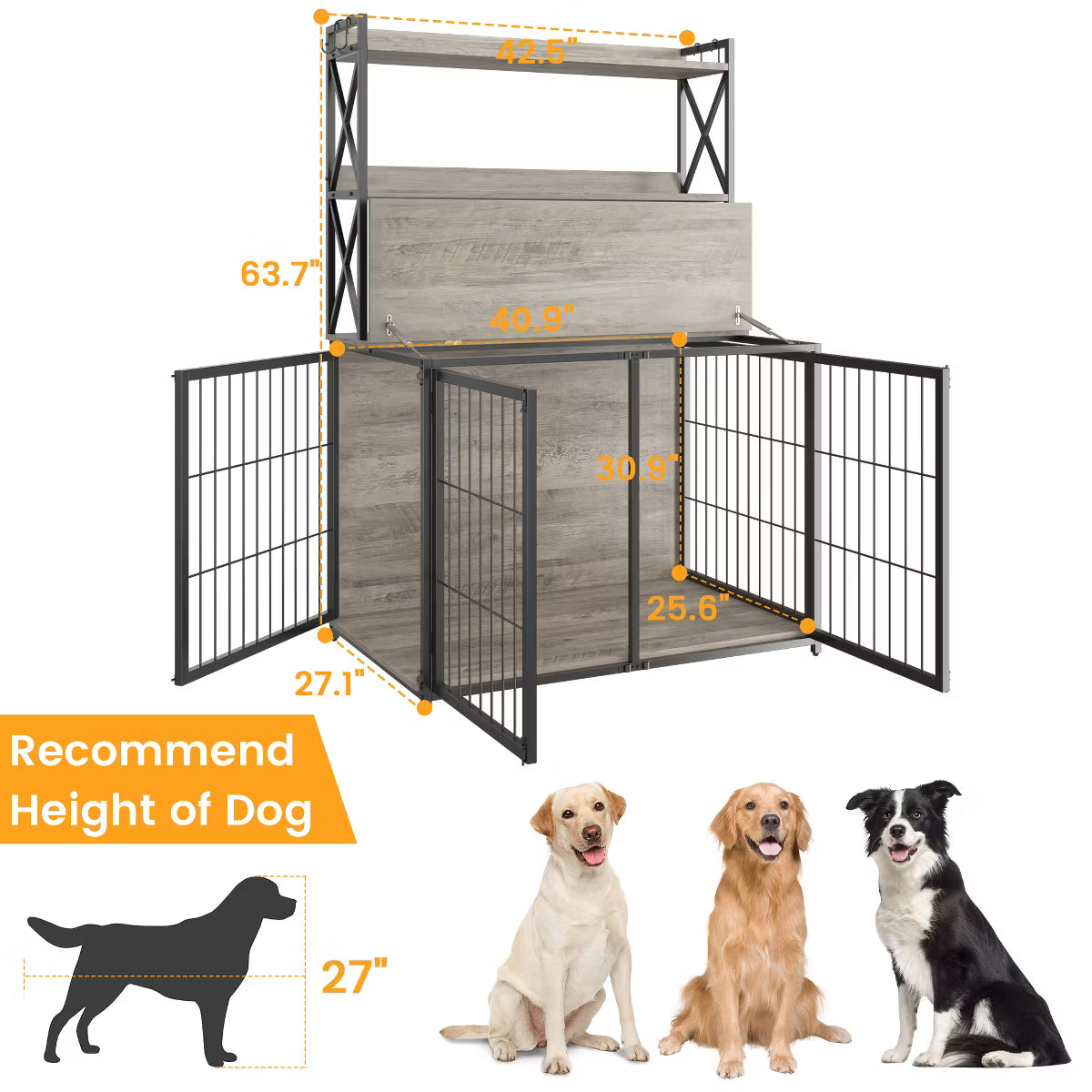 42.5 Inch Dog Crate with Storage Shelves
