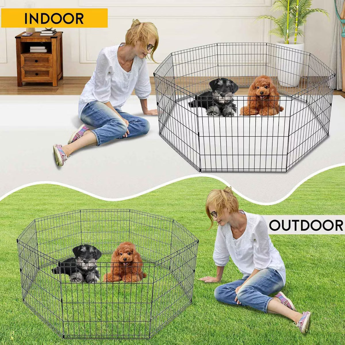24 Inch Dog Pen 8 Panel Dog Playpen Indoor Outdoor