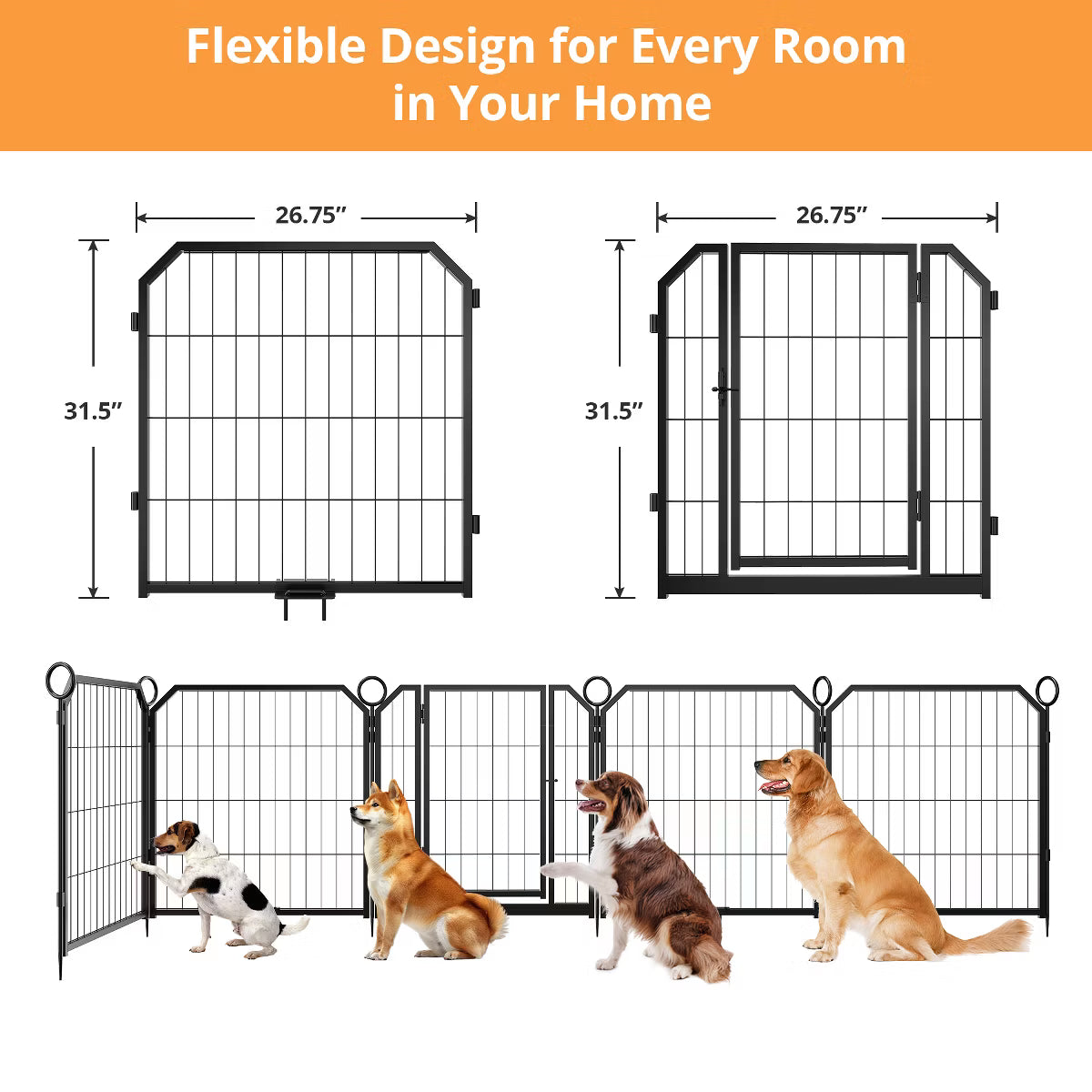 16 Panel Metal Dog Playpen – Portable Exercise Pen with Gate