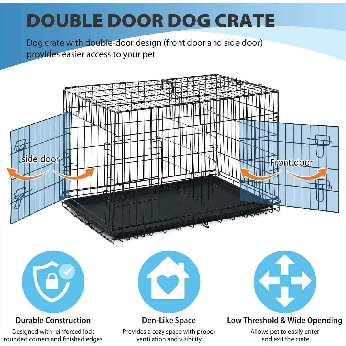 42 Inch Dog Crates for Large Dogs Folding Metal Wire Crates Dog Kennels Pet Dog Cage Crate with Double-Door