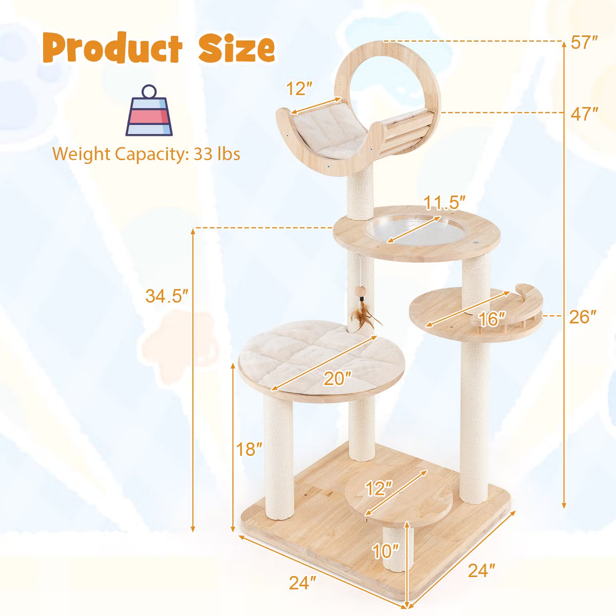 4-in-1 Building Block Cat Tree w/ Space Capsule Nest Padded Platform Hanging Toy