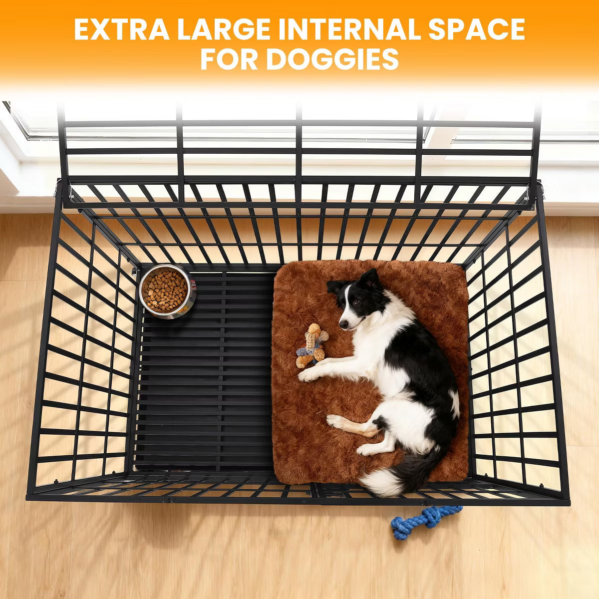 Escape Proof Dog Cage with Rolling Wheels, Sturdy Pet Kennel for Medium and Large Dogs