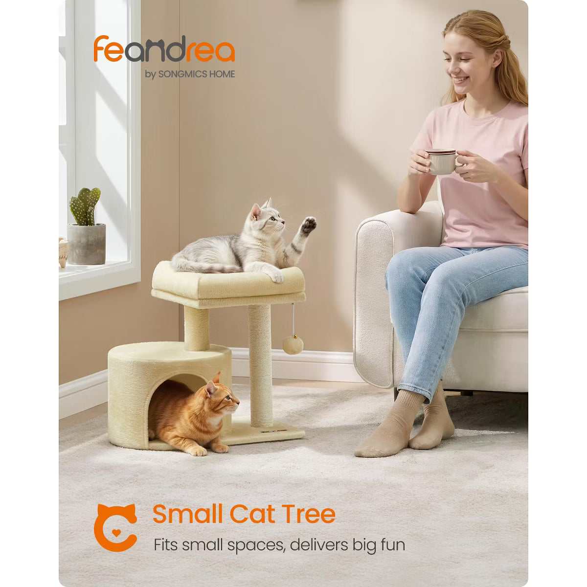 Cat Tree Tower with Sisal Scratching Post, Cat Condo with Padded Perch,