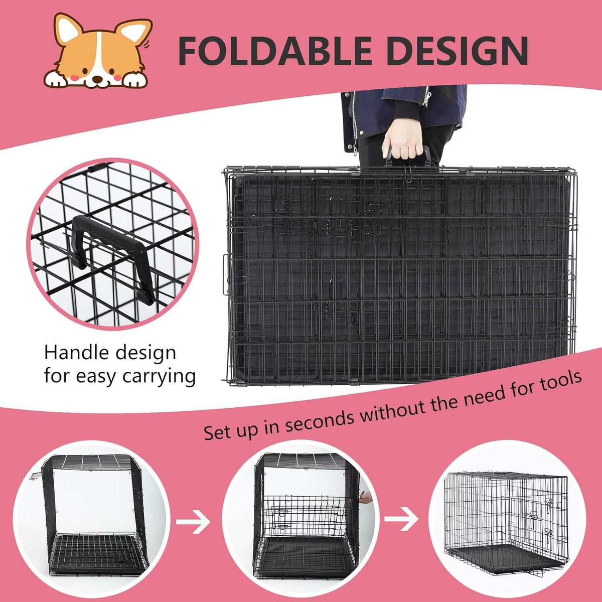 Extra Large Dog Crate Dog Kennel Cage with Double Door