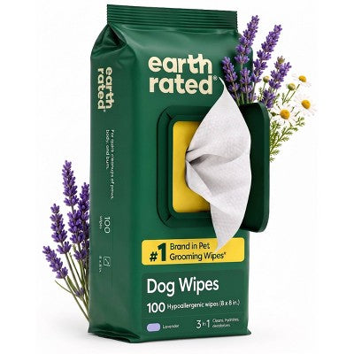 Earth Rated 100-count dog grooming wipes in lavender