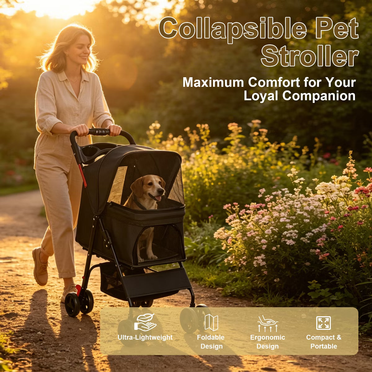 Pet Stroller for Small Dogs and Cats Under 28 lbs,