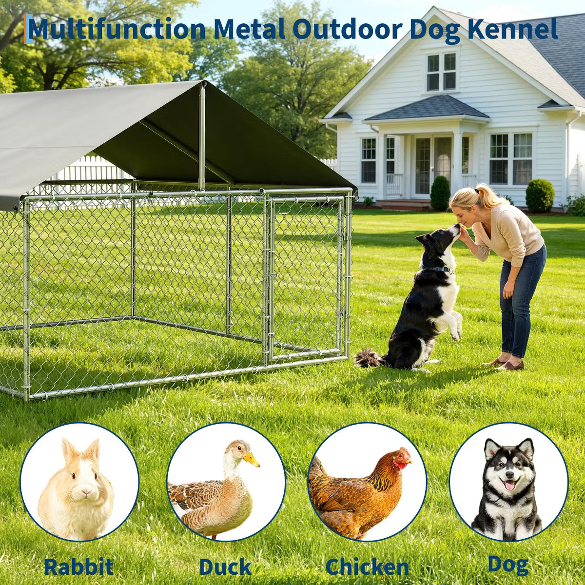 Outdoor Dog Kennel with Waterproof Cover & Lockable Door