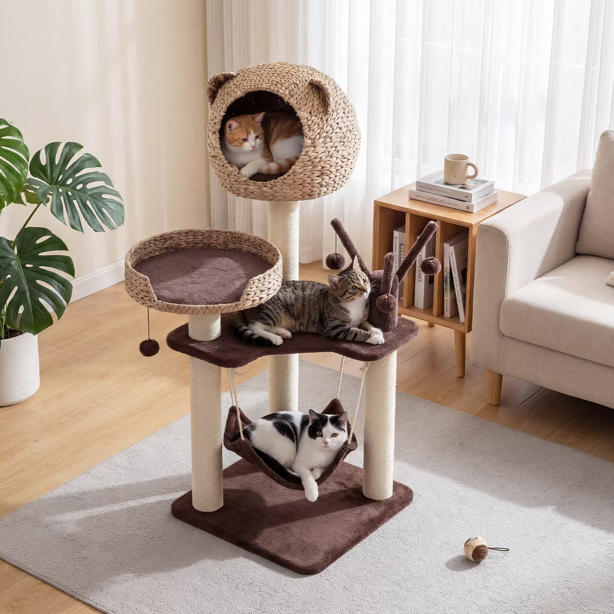 48'' Tall Cat Tree Tower Multi-Level Play Activity Center withCondo Hammock Cushion
