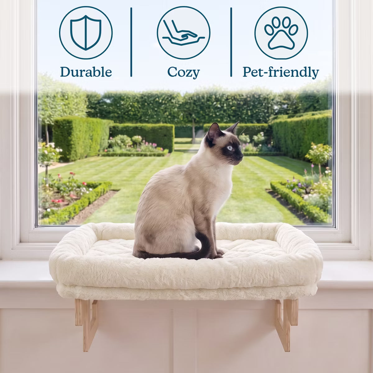 Cat Window Perch with Bolster  Cream
