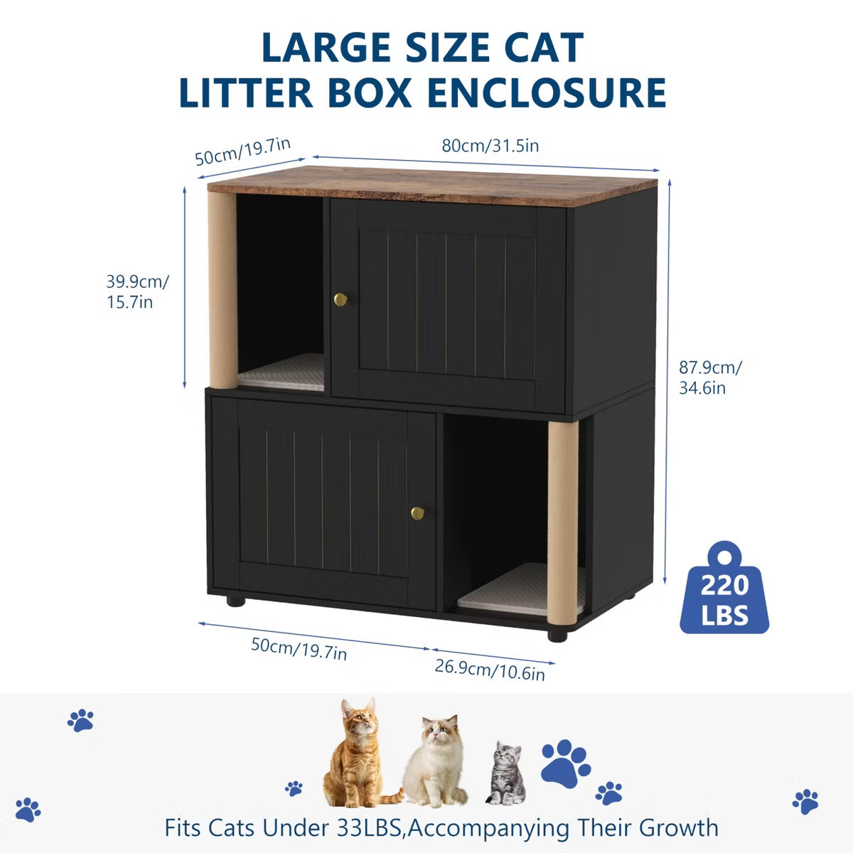Cat Litter Box Enclosure Furniture for 2 Cats, Hidden Litter Box,