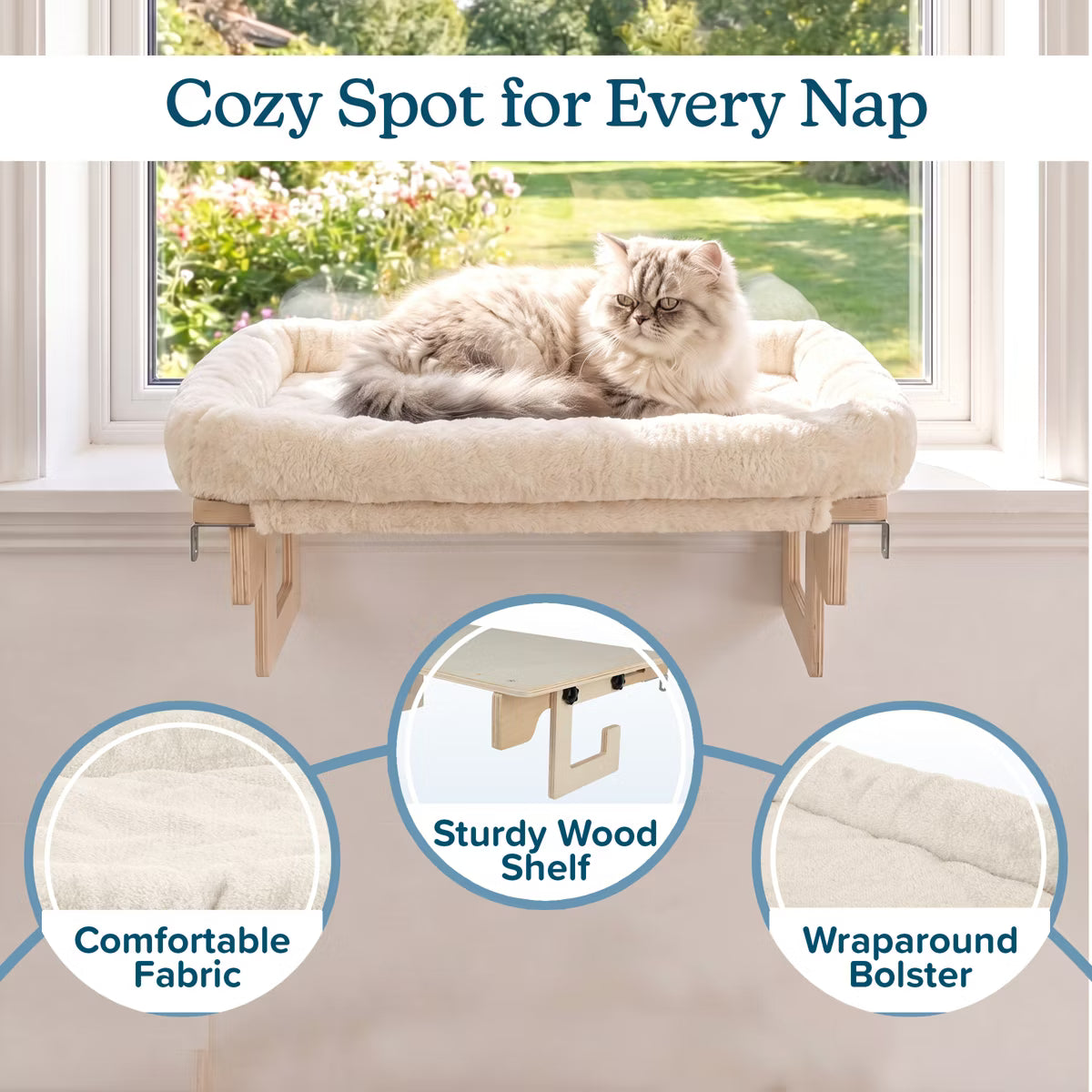 Cat Window Perch with Bolster  Cream