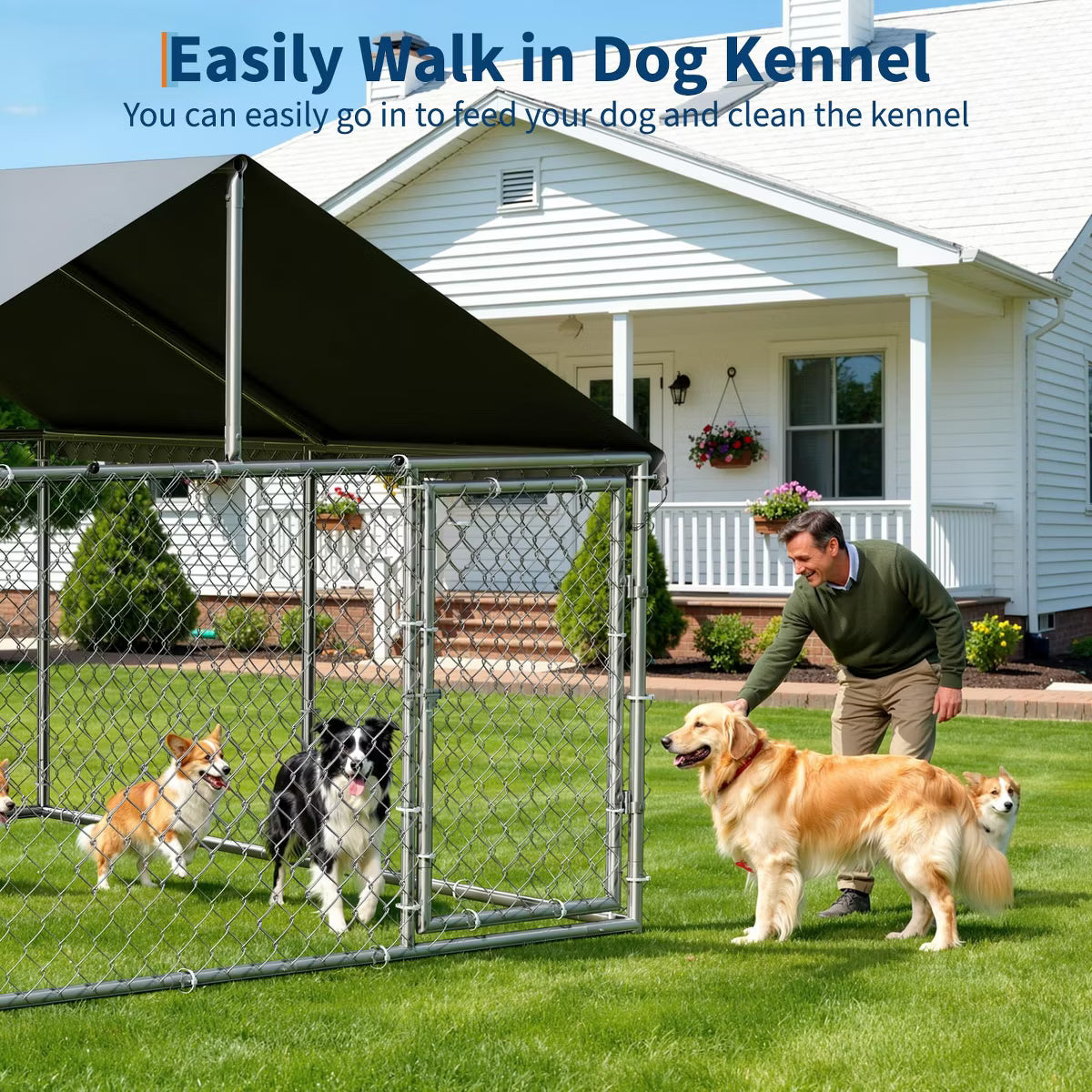 Outdoor Dog Kennel with Waterproof Cover & Lockable Door
