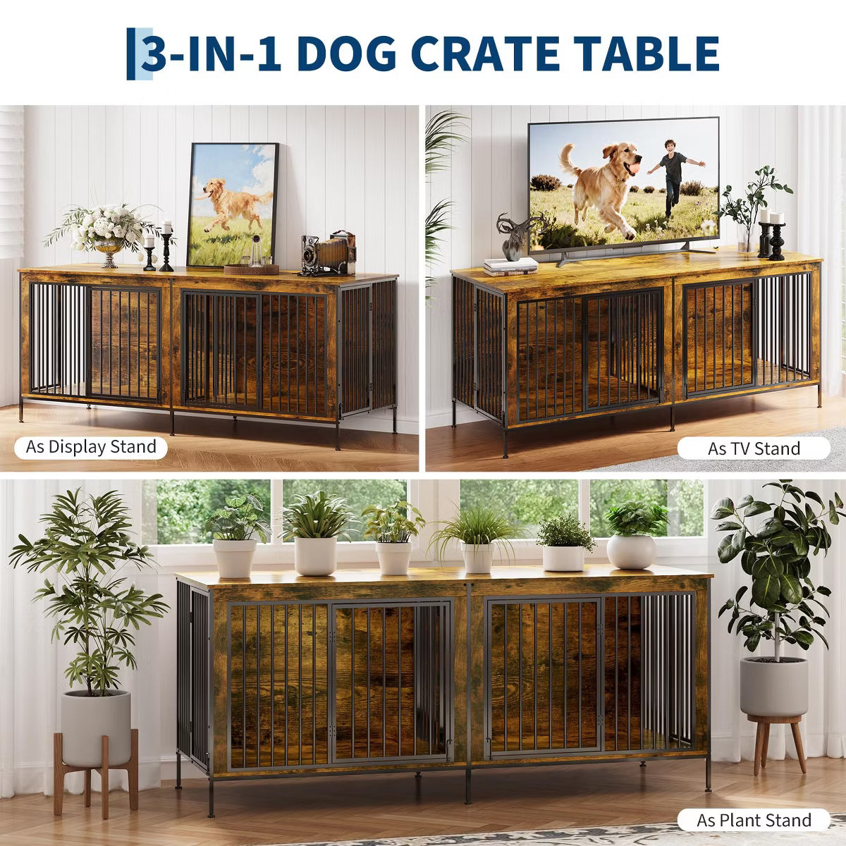 79" Double Dog Crate Furniture, Heavy-Duty Wooden Indoor Dog Kennel with Divider,