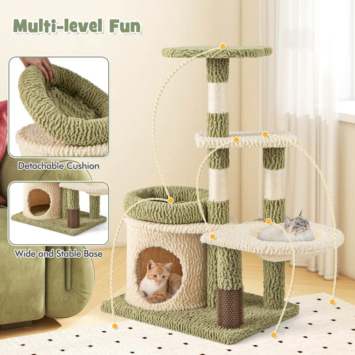 Cute Cat Tree Multi-Level Aesthetic Kitten Tower w/ Condo Indoor Cat Climbing Furniture Activity Center