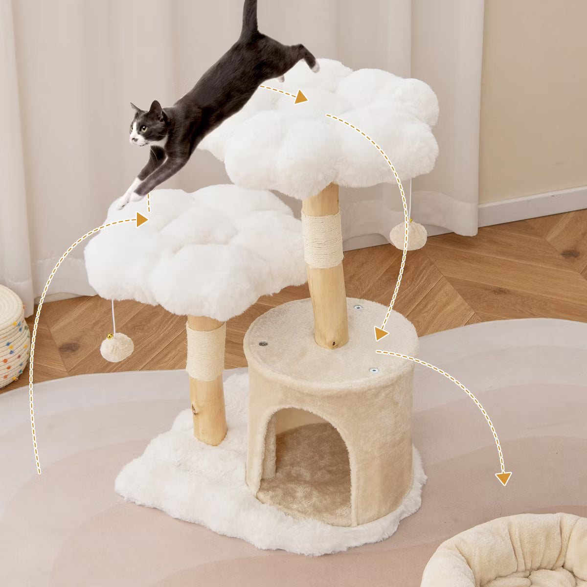 32 inch Cute Wood Cat Tree w/ Scratching Posts Pet Condo Furniture Activity Center
