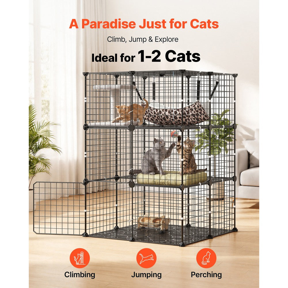 Cat resting on a level of the VEVOR 3-tier cat cage