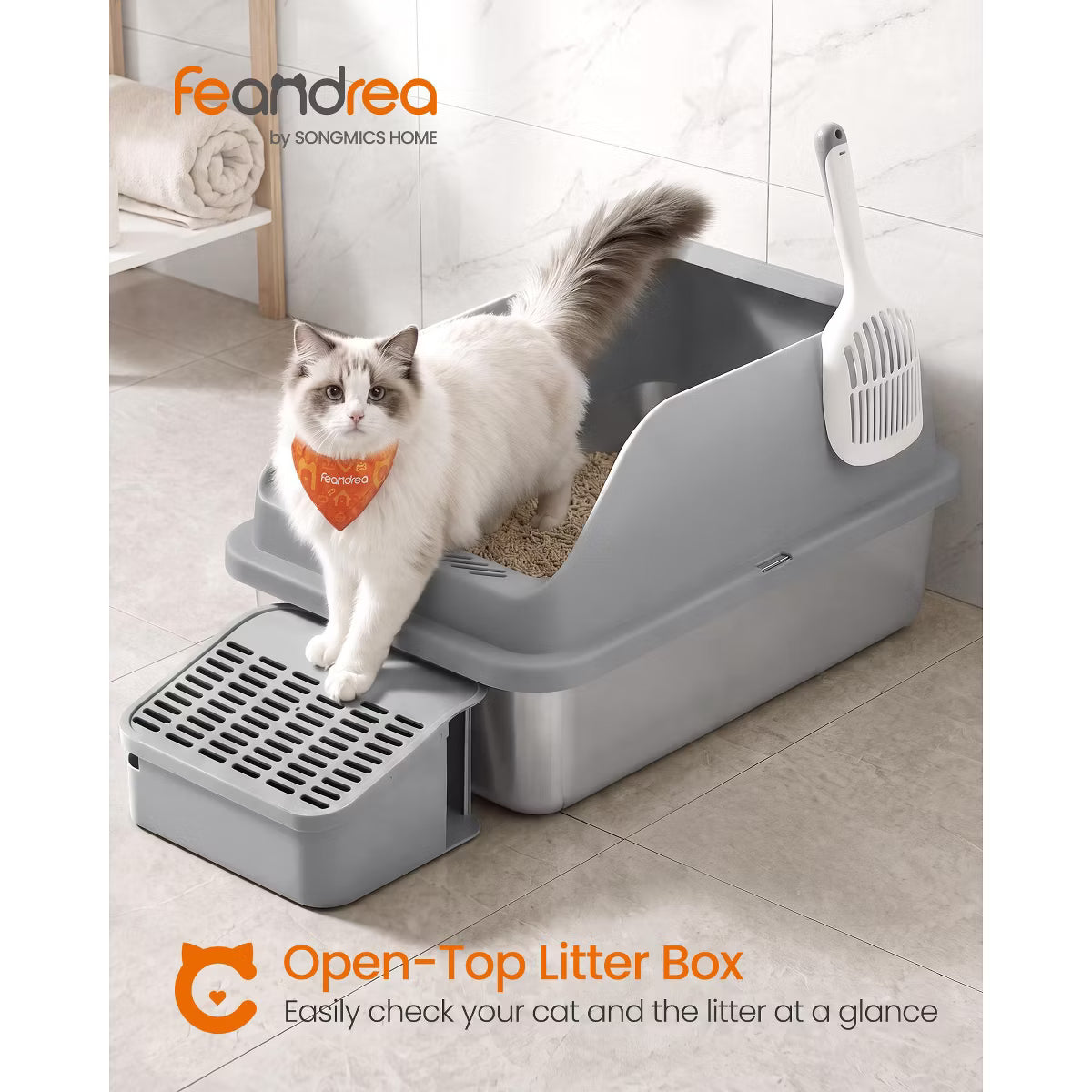 Stainless Steel Cat Litter Box with Open Top,