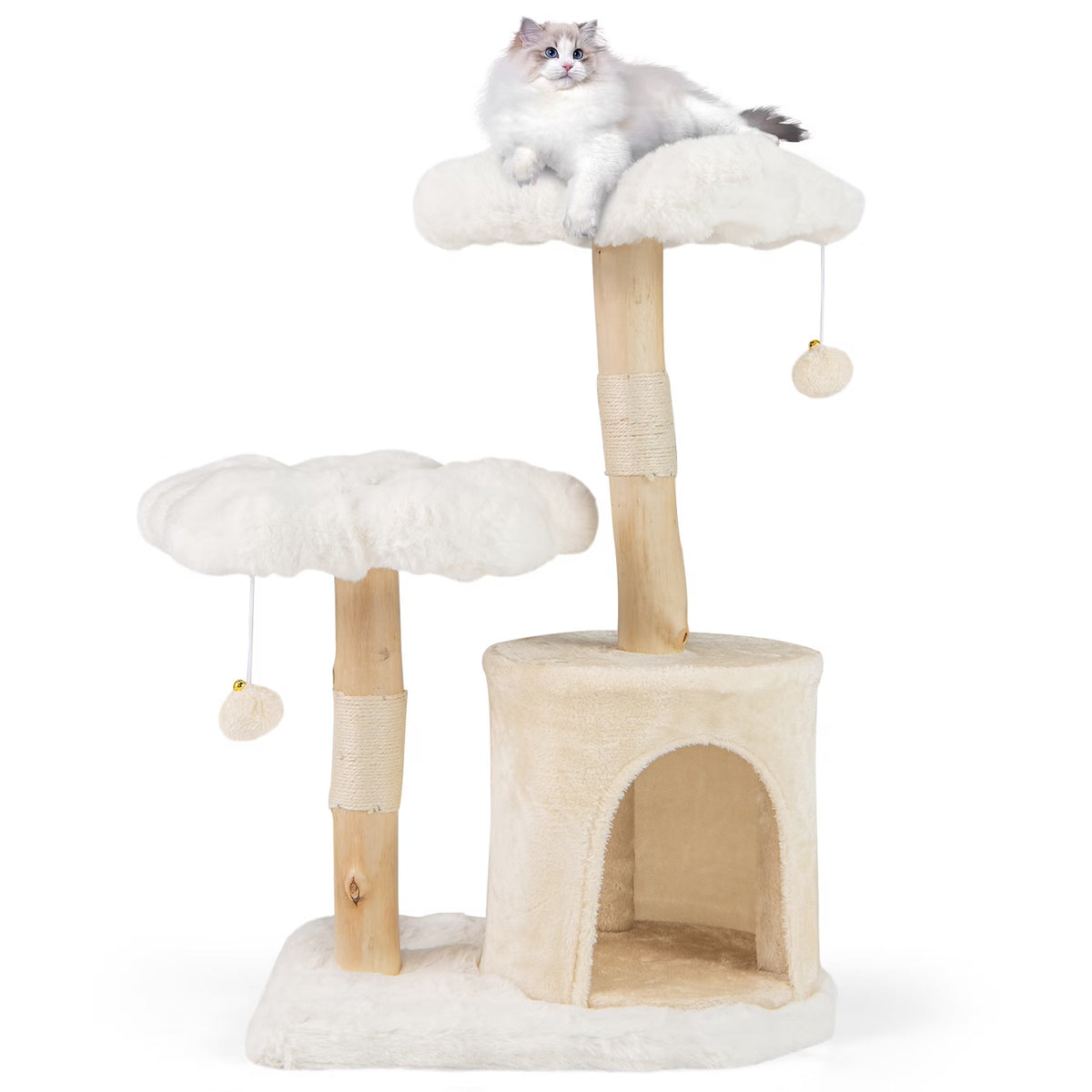 32 inch Cute Wood Cat Tree w/ Scratching Posts Pet Condo Furniture Activity Center
