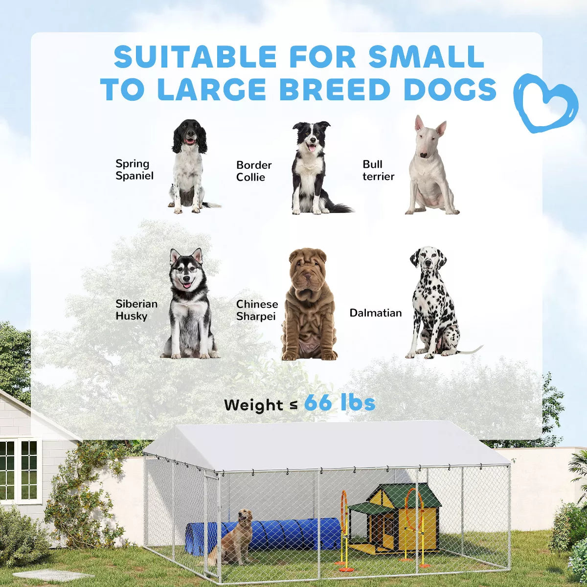 Outdoor Dog Kennel, Heavy Duty Dog Run with Waterproof Cover