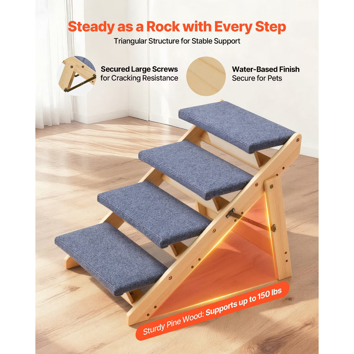 4-Step Dog Stairs for Beds, Sofa & Cars, 150 lbss Load Capacity,