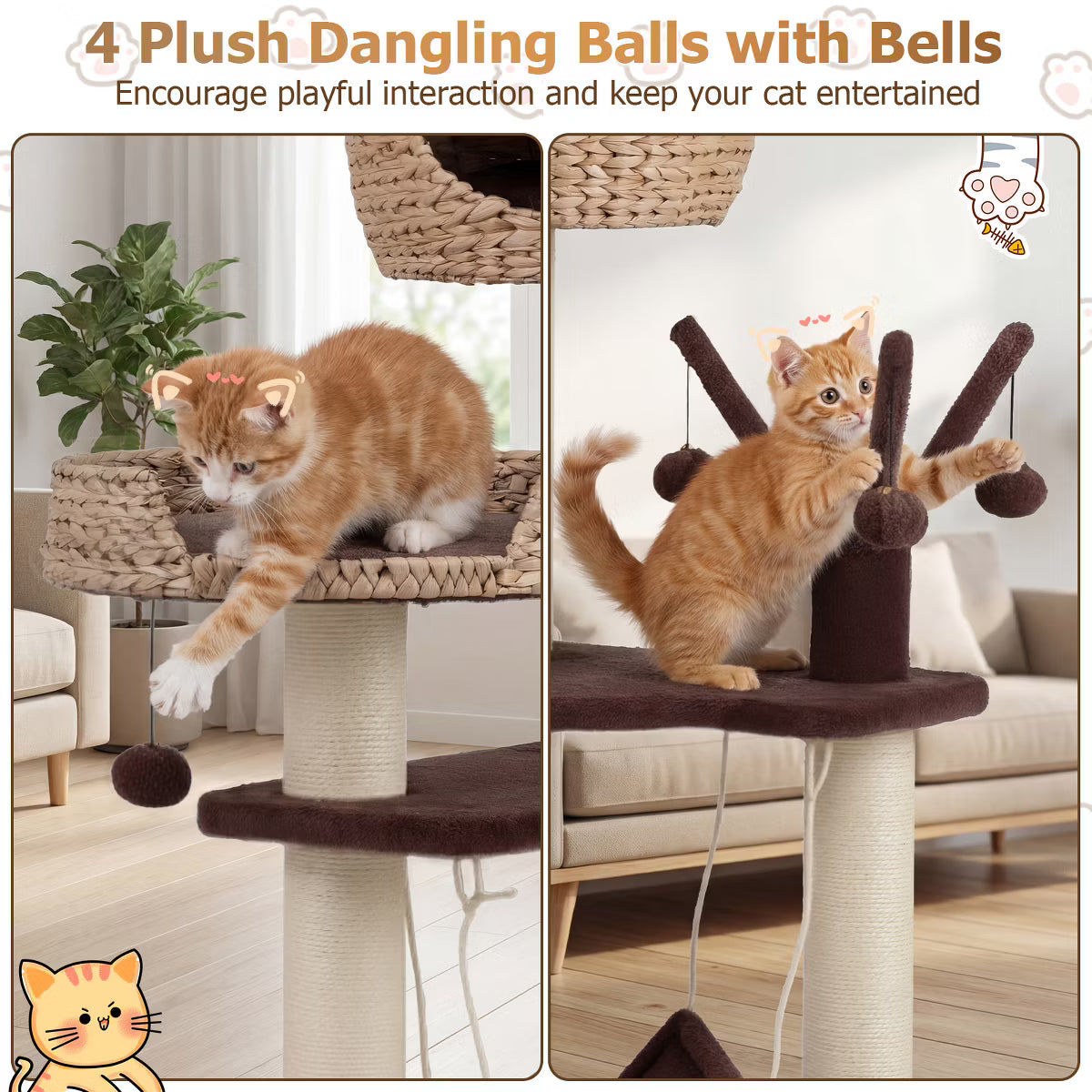 48'' Tall Cat Tree Tower Multi-Level Play Activity Center withCondo Hammock Cushion