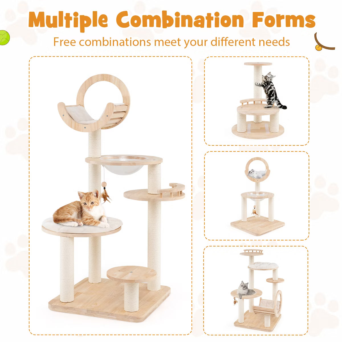 4-in-1 Building Block Cat Tree w/ Space Capsule Nest Padded Platform Hanging Toy