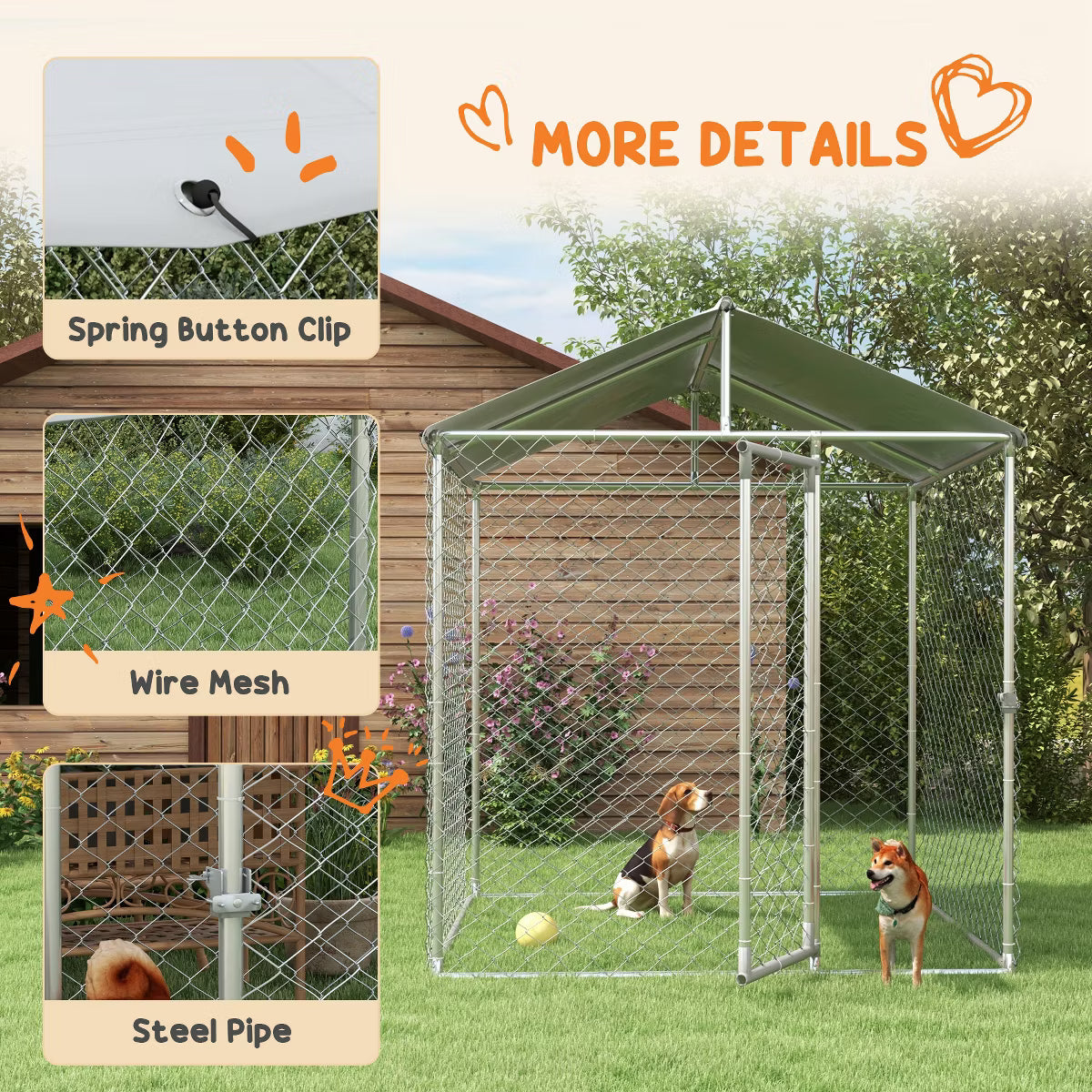 Outdoor Dog Kennel, Heavy Duty Dog Run with Waterproof Cover