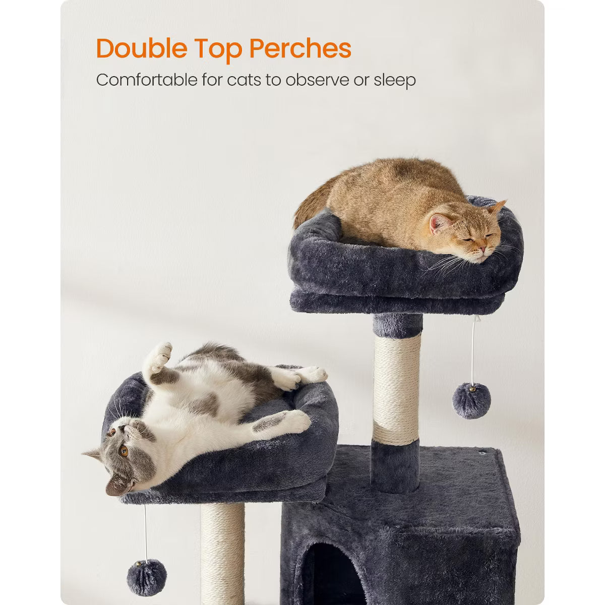 45.3-Inch Cat Tower with Scratching Ramp, Multi-Level Cat Condo with Spacious Cave & 2 Perches,