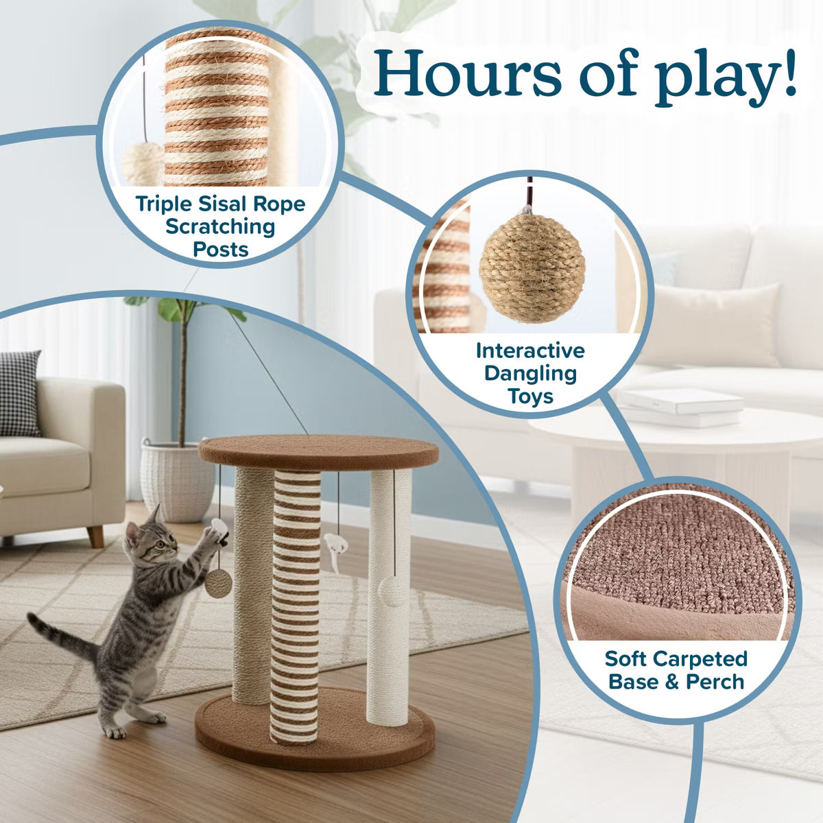 Cat Scratching Post with 3 Carpeted Scratcher Posts
