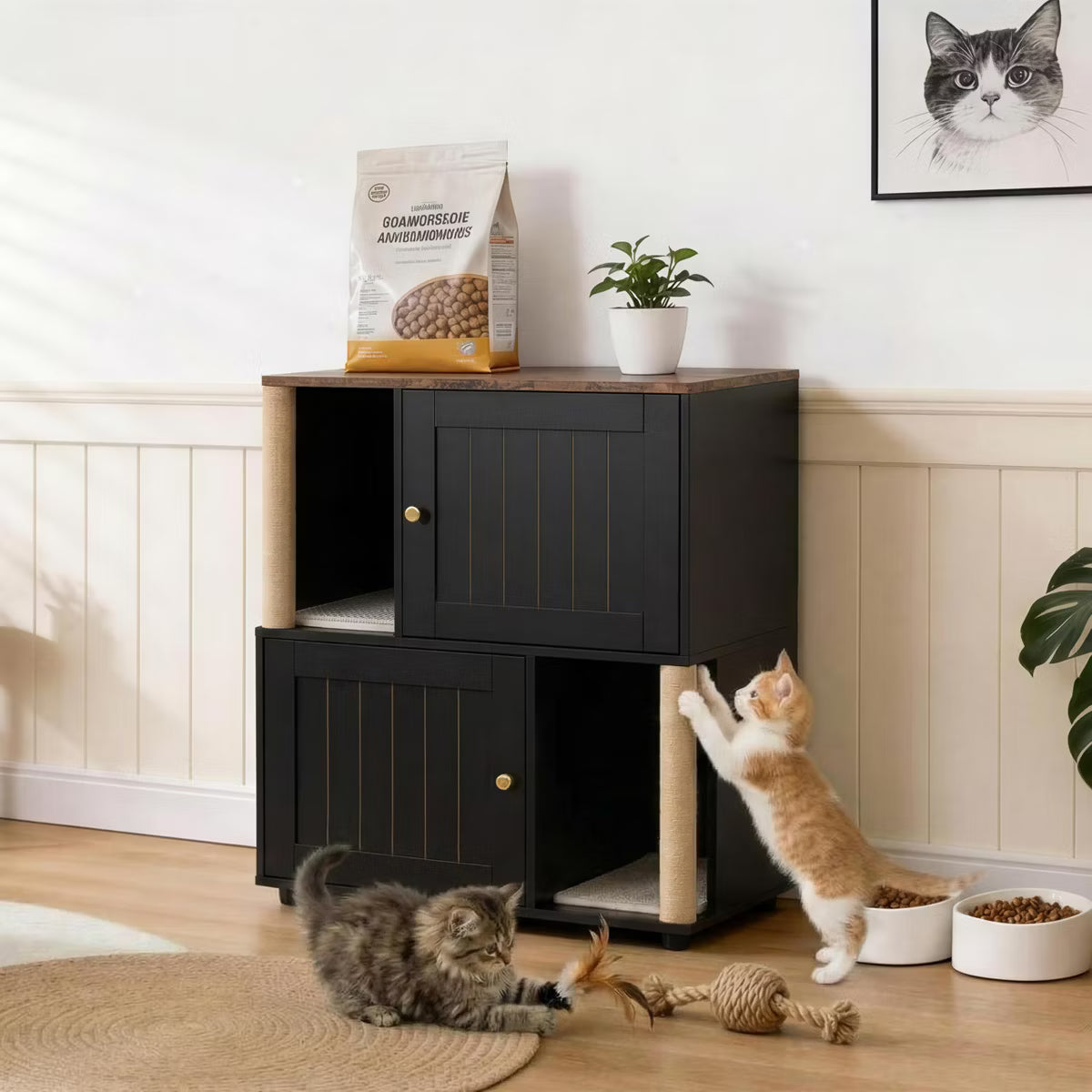 Cat Litter Box Enclosure Furniture for 2 Cats, Hidden Litter Box,