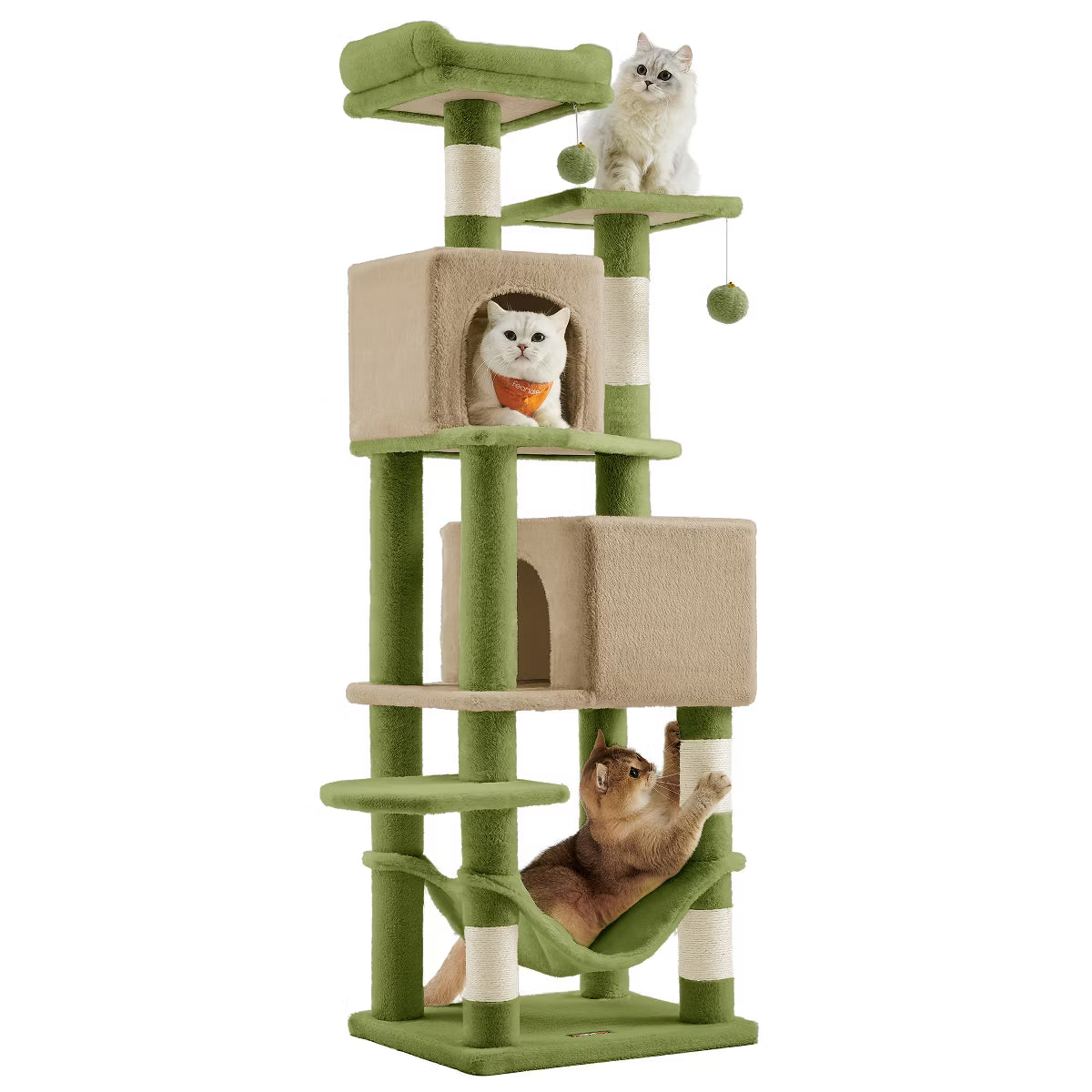 9.5-Inch Tall Cat Tower, Plush Multi-Level Condo with 5 Scratching Posts, 2 Perches