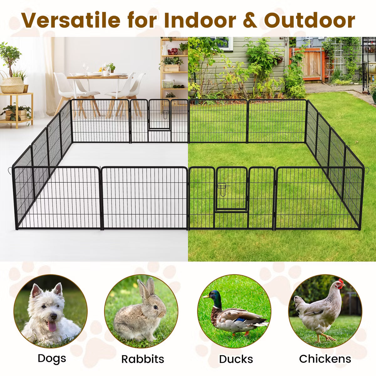 16 Panel 24" Height Pen Fence w/ Lock Indoor Outdoor Foldable Fencing Gate