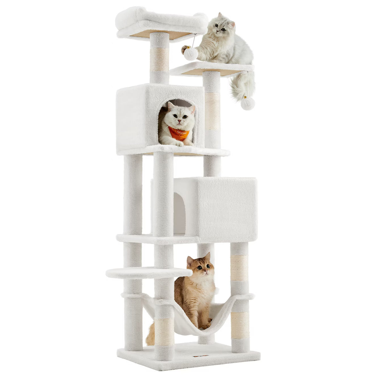 9.5-Inch Tall Cat Tower, Plush Multi-Level Condo with 5 Scratching Posts, 2 Perches