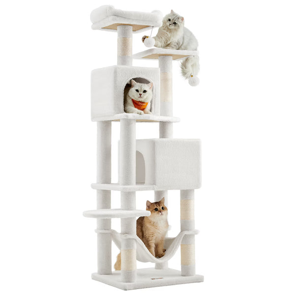 9.5-Inch Tall Cat Tower, Plush Multi-Level Condo with 5 Scratching Posts, 2 Perches