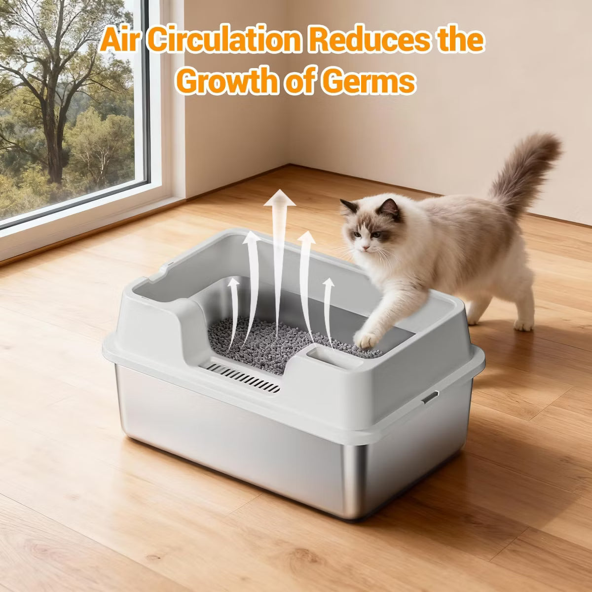 Jumbo Stainless Steel Cat Litter Box - High-Sided & Non-Stick,