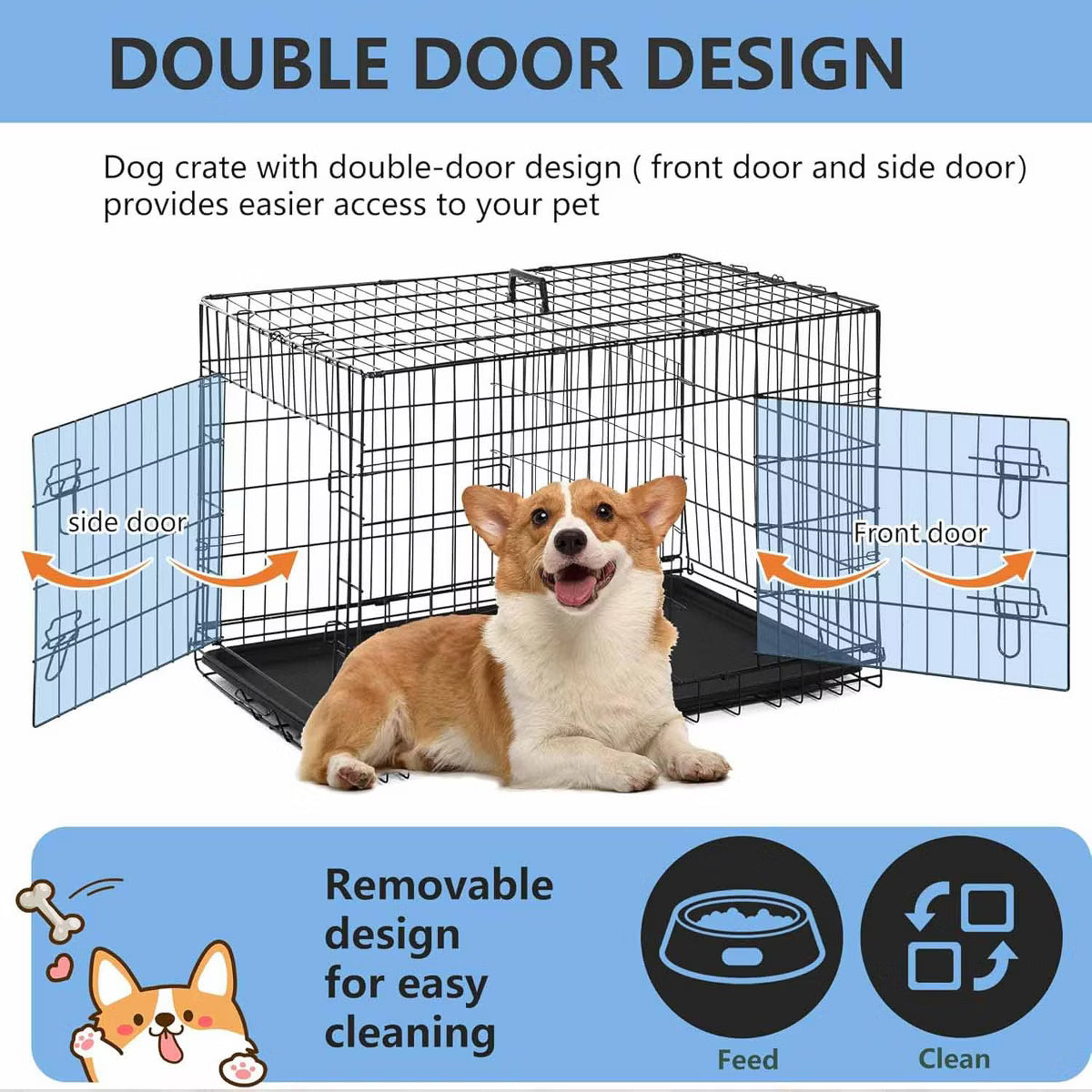 Extra Large Dog Crate Dog Kennel Cage with Double Door