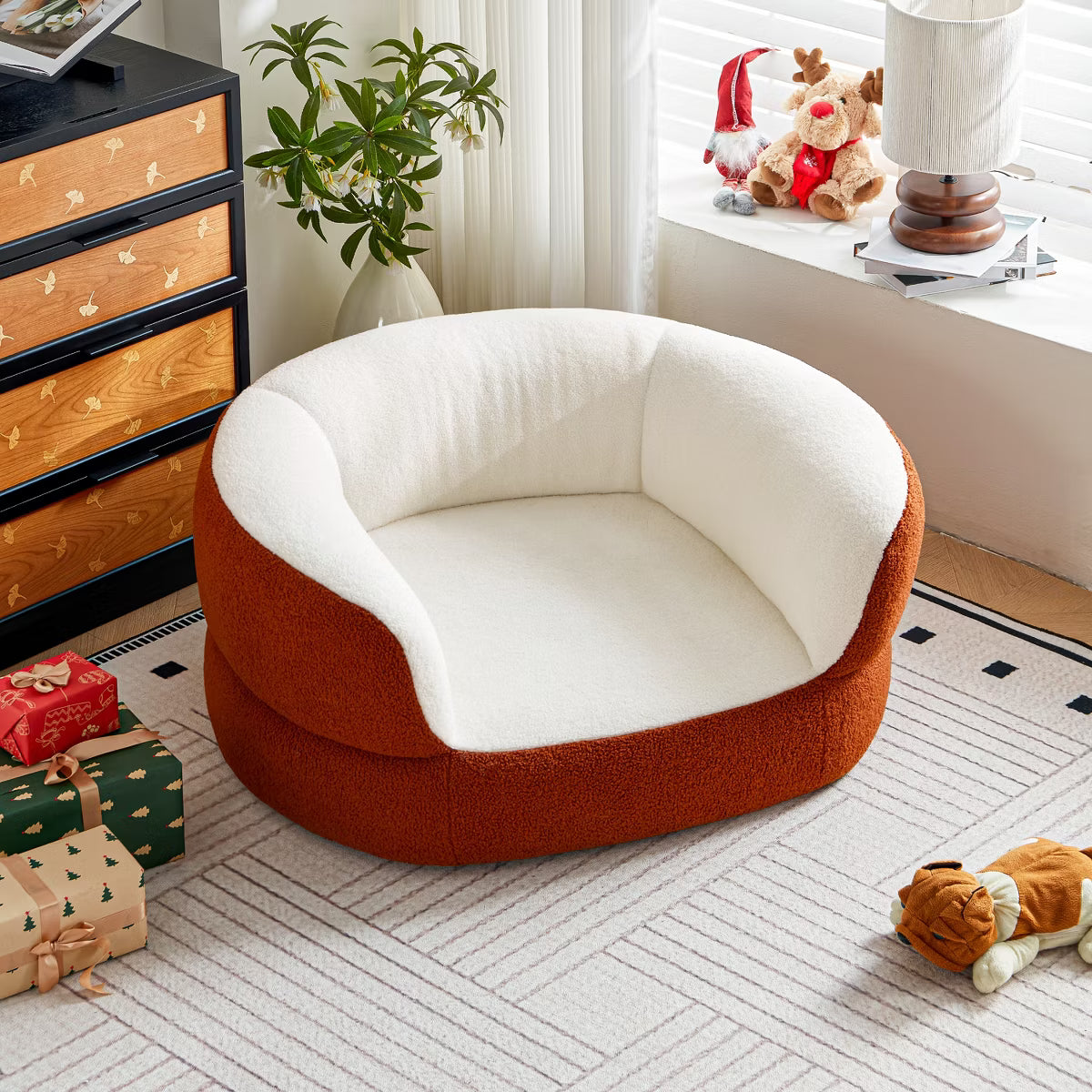 Orange Round Dog Sofa Bed No Assembly Required,