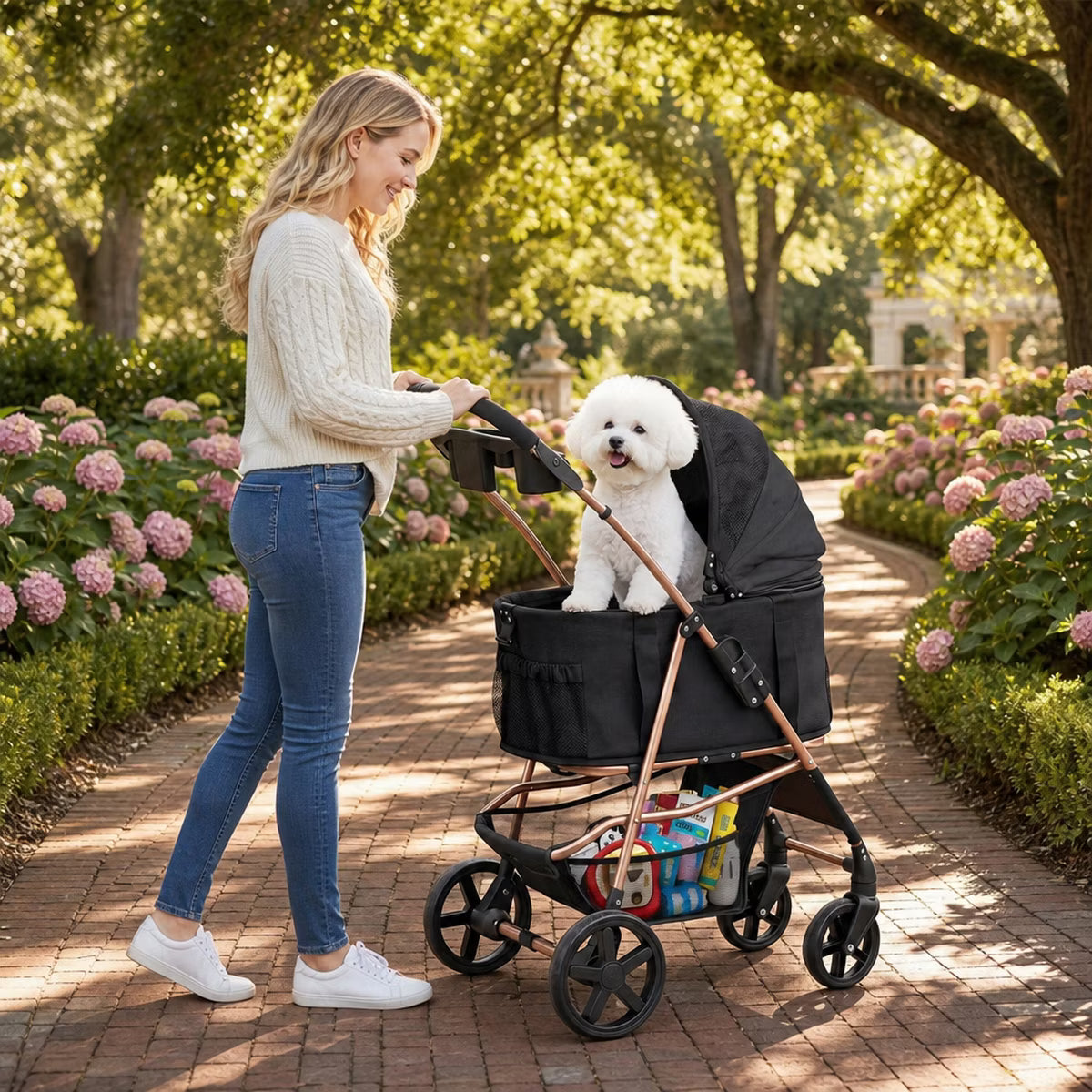 Foldable Dog Stroller for Small and Medium Dogs with Detachable Pet Carrier
