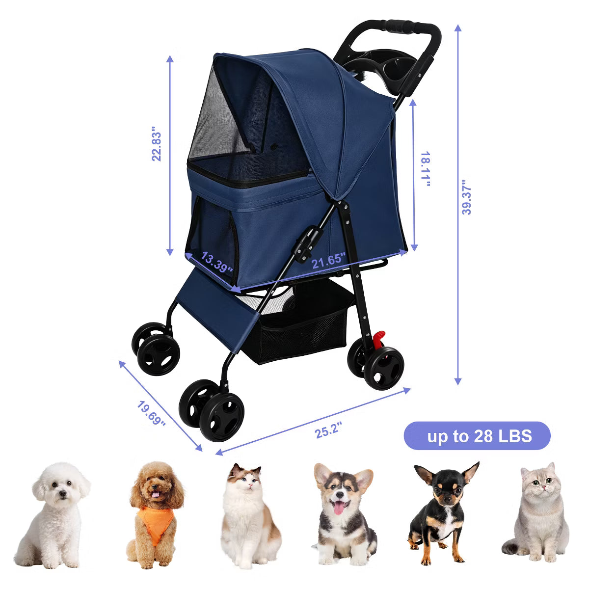 Pet Stroller for Small Dogs and Cats Under 28 lbs,