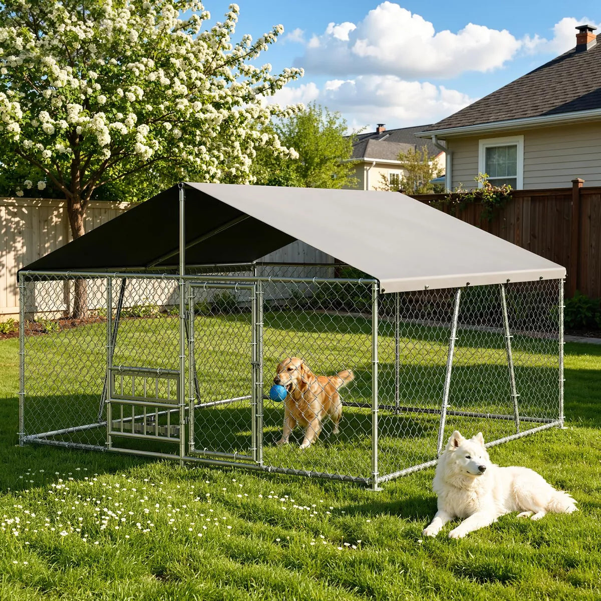 Outdoor Dog Kennel with Waterproof Cover & Lockable Door